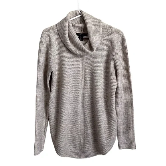 Tahari Womens Turtleneck Sweater Beige Tan Ribbed Knit Neutral Coastal Medium - Picture 1 of 7